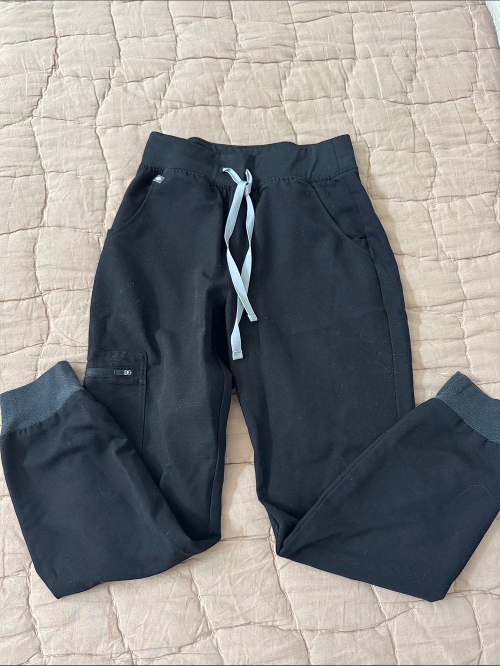 Figs Black Jogger Pants with Light Gray Drawstring